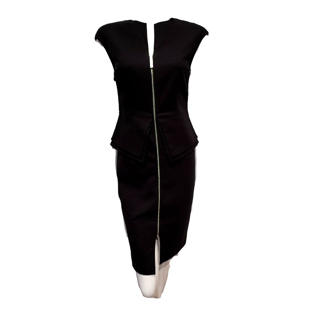 Ted Baker London Jamthun Zip Peplum Dress Black Gold Hardware Size 1 (US 4)